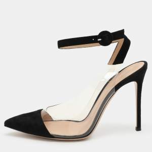 Gianvito Rossi Black PVC and Suede Anise Ankle Strap Pumps Size 40