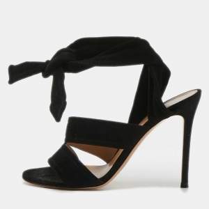 Gianvito Rossi Black Suede Ankle Tie Sandals Size 37.5