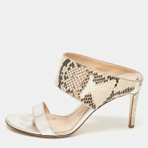 Gianvito Rossi Multicolor Python and Leather Open Toe Slide Sandals Size 37