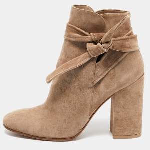 Pre Owned Gianvito Rossi Beige Suede Ankle Length Boots Size 38