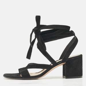 Gianvito Rossi Black Suede Janis Ankle Wrap Sandals Size 37.5