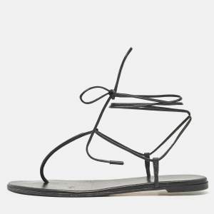 Gianvito Rossi Black Leather Gwyneth Thong Sandals Size 39.5