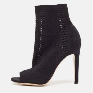 Gianvito Rossi Black Stretch Knit Vires Open Toe Ankle Length Boots Size 37
