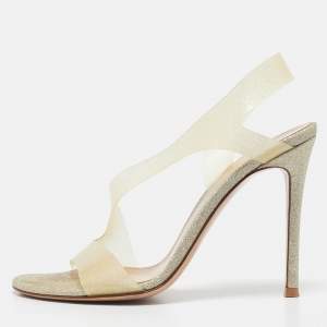 Gianvito Rossi Gold Glitter PVC Metropolis Slingback Sandals Size 37