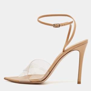 Gianvito Rossi Beige Leather And PVC Plexi Stark Ankle Strap Sandals Size 39