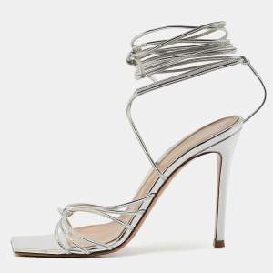 Gianvito Rossi Silver Leather Sylvie Sandals Size 37