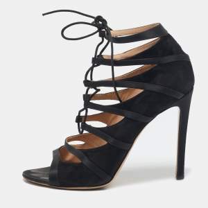 Gianvito Rossi Black Satin and Suede Strappy  Sandals Size 38
