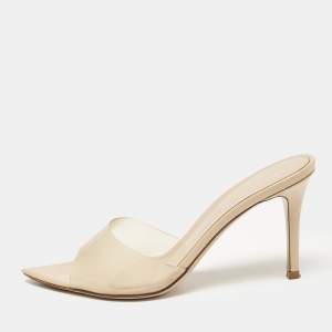 Pre Owned Gianvito Rossi Beige PVC Elle Slide Sandals Size 36.5
