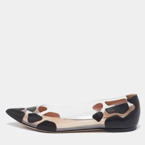 Gianvito Rossi Black Leather and PVC Plexi Ballet Flats Size 37