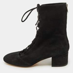 Gianvito Rossi Black Suede Lace Up Mid Calf Boots Size 39