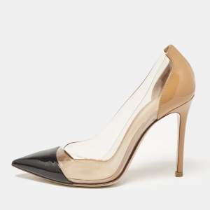 Gianvito Rossi Black/Beige Patent Leather and PVC Plexi Pointed Toe Pumps Size 36