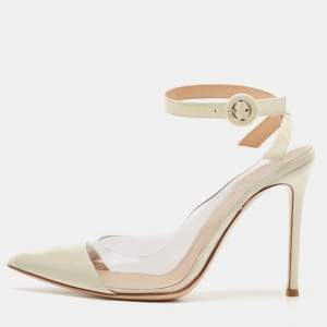 Gianvito Rossi Cream/Transparent Patent Leather and PVC Plexi Slingback Pumps Size 38