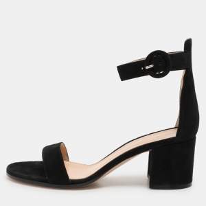 Gianvito Rossi Black Suede Versilia Sandals Size 38.5