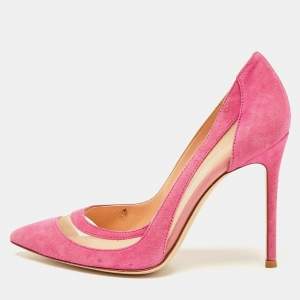Pre Owned Gianvito Rossi Pink Mesh and Suede Pointed Toe Pumps Size 37