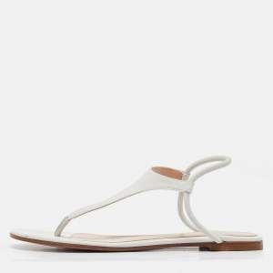 Gianvito Rossi White Leather Thong Flat Sandals Size 37.5