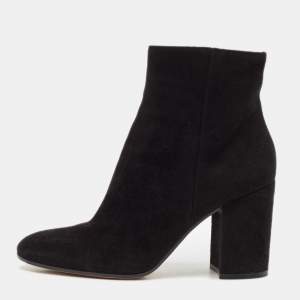 Gianvito Rossi Black Suede Block Heel Ankle Length Boots Size 37