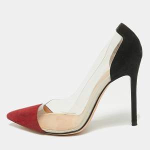 Gianvito Rossi Burgundy/Black Suede and PVC Plexi Pointed Toe Pumps Size 38