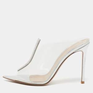 Gianvito Rossi Transparent PVC Crystal Embellished Sigma Mules Size 40
