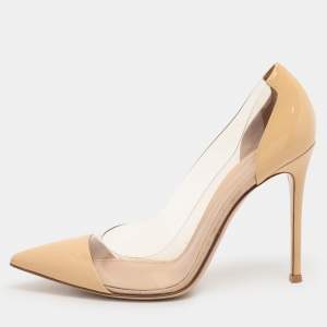 Gianvito Rossi Beige Patent Leather and PVC Plexi Pumps Size 39
