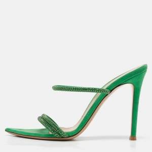 Gianvito Rossi Green Crystal Embellished Suede Cannes Sandals Size 36