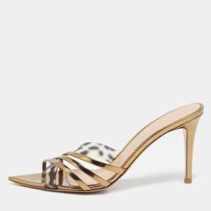 Gianvito Rossi Gold PVC and Leather Elle Slide Sandals Size 40