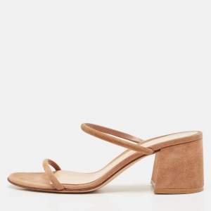 Gianvito Rossi Beige Suede Slide Sandals Size 37.5