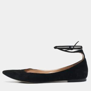 Gianvito Rossi Black Suede Femi Ankle Wrap Pointed Toe Flats Size 38.5
