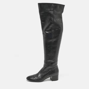 Pre Owned Gianvito Rossi Black Leather Over The Knee Boots Size 39.5