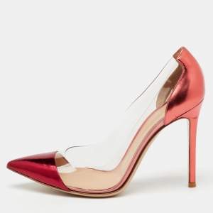 Gianvito Rossi Metallic Burgundy Leather and PVC Plexi Pointed Toe Pumps Size 38.5