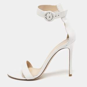 Gianvito Rossi White Suede Embellished Portofino Ankle Cuff Sandals Size 40