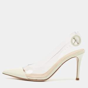 Gianvito Rossi White Patent Leather and PVC Slingback Pumps Size 36.5