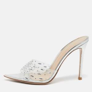 Gianvito Rossi Transparent PVC and Patent Elle Slide Sandals Size 38.5