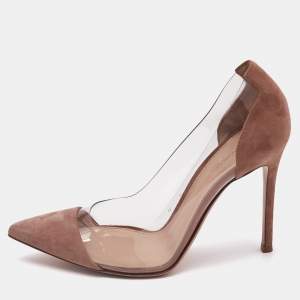 Gianvito Rossi Beige/Transparent Suede and PVC Plexi Pumps Size 38
