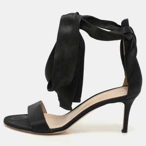 Gianvito Rossi Black Satin Gala Ankle Strap Sandals Size 38