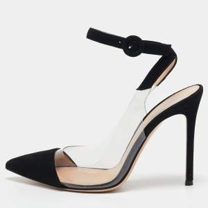 Gianvito Rossi Black Suede and PVC Anise Ankle Strap Pumps Size 38