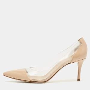 Pre Owned Gianvito Rossi Beige Patent Leather and PVC Plexi Pumps Size 40