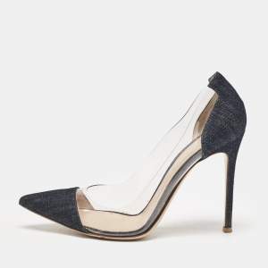 Gianvito Rossi Navy Blue Denim and PVC Plexi Pointed Toe Pumps Size 39