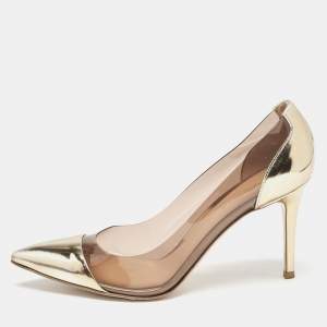 Gianvito Rossi Gold/Brown Leather and PVC Plexi Pumps Size 40