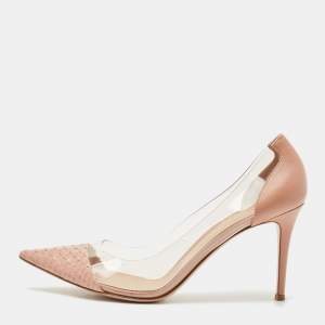 Pre Owned Gianvito Rossi Light Pink Python Leather and PVC Plexi Pointed Toe Pumps Size 42