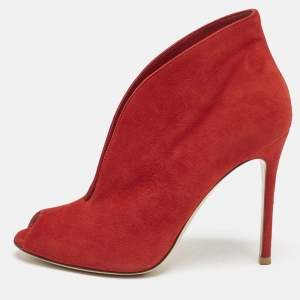 Gianvito Rossi Red Suede Vamp Booties Size 37
