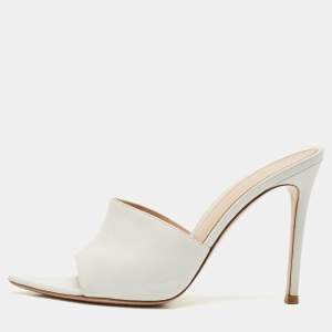 Gianvito Rossi White Leather Alise Slide Sandals Size 37.5