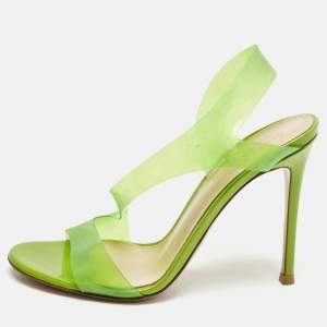 Gianvito Rossi Green PVC Metropolis Strappy Slingback Sandals Size 37