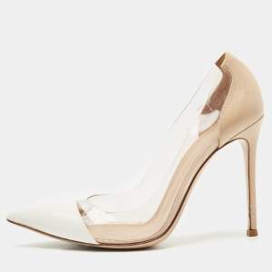 Gianvito Rossi Off White/Beige Leather and PVC Plexi Pumps Size 39