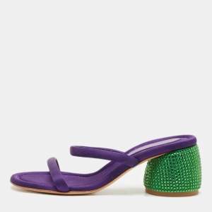 Gianvito Rossi Purple Fabric Rhinestone Embellished Heel Jolie Slide Sandals Size 37