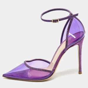 Gianvito Rossi Purple PVC and Crystal Embellished Suede Sabin Ankle Strap Pumps Size 39
