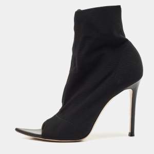 Gianvito Rossi Black Stretch Fabric Peep Toe Ankle Length Boots Size 36.5
