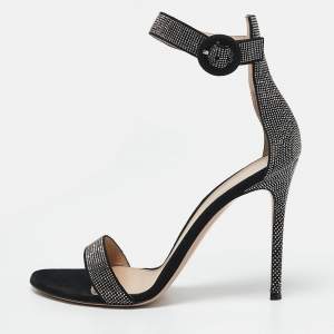 Gianvito Rossi Black Suede Studded Lennox Sandals Size 40