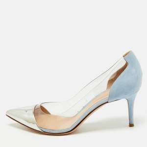Gianvito Rossi Silver/Blue Leather and PVC Plexi Pumps Size 40
