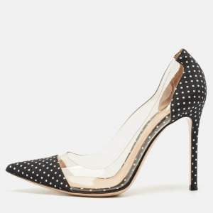 Gianvito Rossi Black/White Polka Dot Satin And PVC Plexi Pointed Toe Pumps Size 38