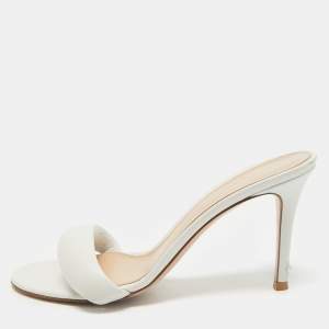 Gianvito Rossi White Leather Bijoux Slides Size 37